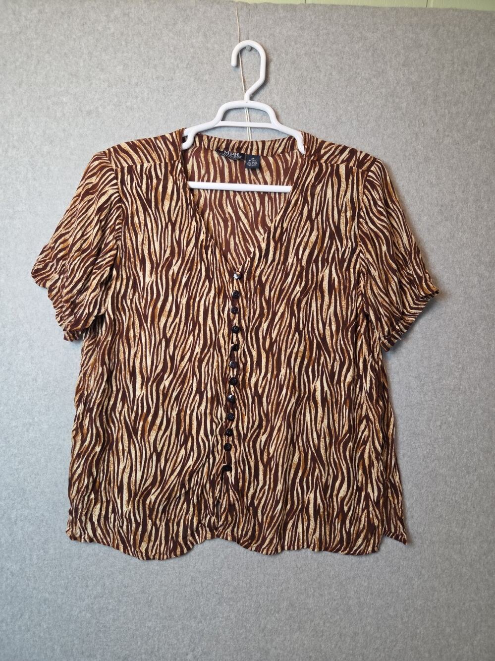 Vintage MPH Collection Brown Zebra Print LS Button Up Blouse Women Plus 2X